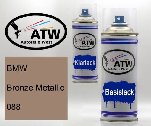 BMW, Bronze Metallic, 088: 400ml Sprühdose + 400ml Klarlack - Set, von ATW Autoteile West.